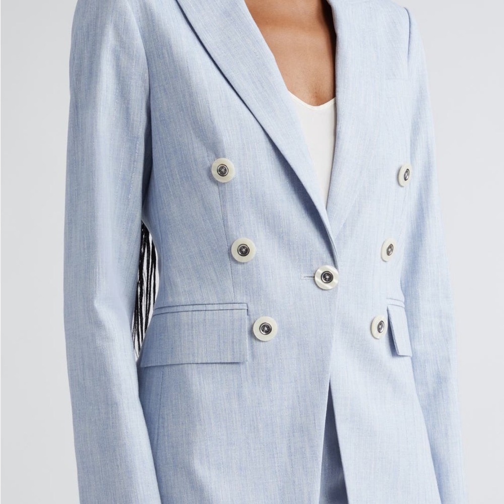 Veronica Beard Blue Double-Breasted Blazer with Notched Lapels